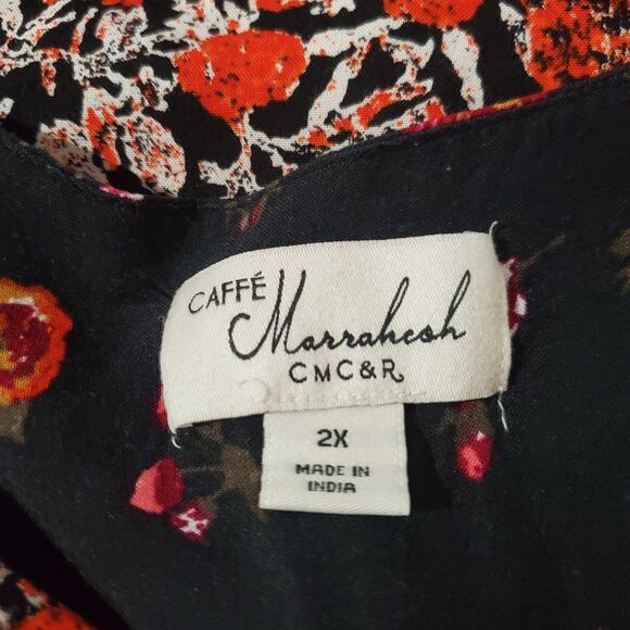 Caffé Marrakesh Floral 3/4 Sleeve Babydoll Boho Blouse Womens Sz 2X Hippie Top - Picture 7 of 10